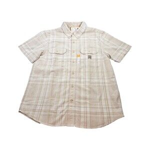 Carhartt Loose-Fit Midweight Plaid‎ Shirt Top Beige Men's Large NEW Short Sleeve